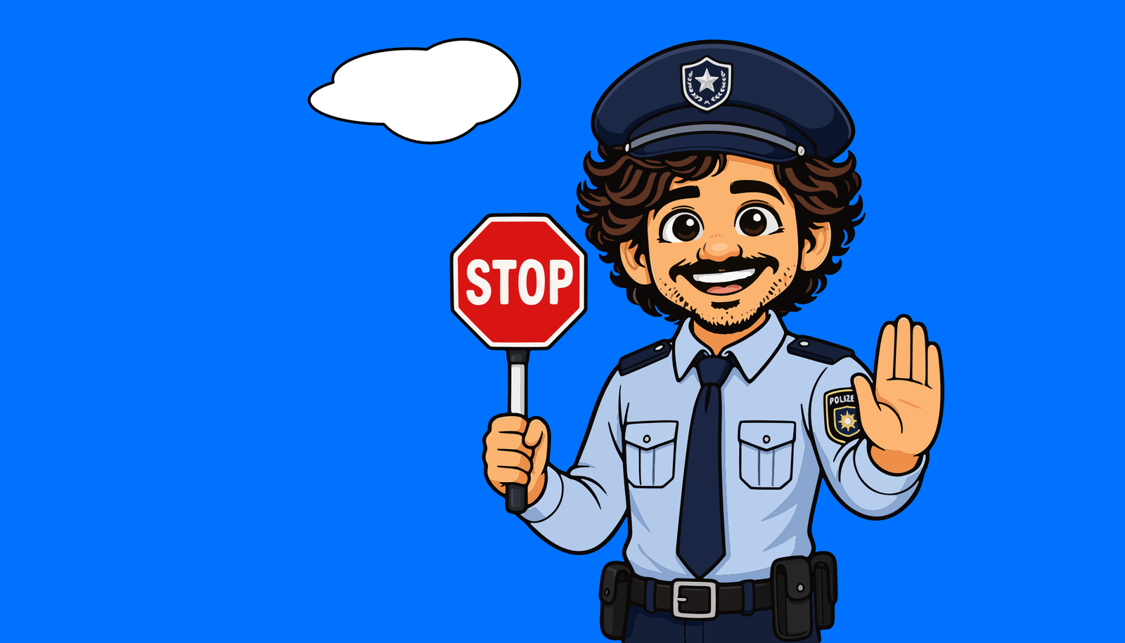 Market Ralph dressed as a police officer holding a stop sign, illustrating campaigns that should be stopped rather than optimised